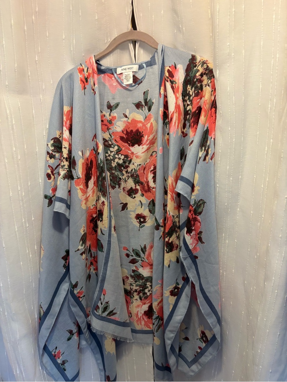 Nine West Sky Blue Floral Drape Wrap